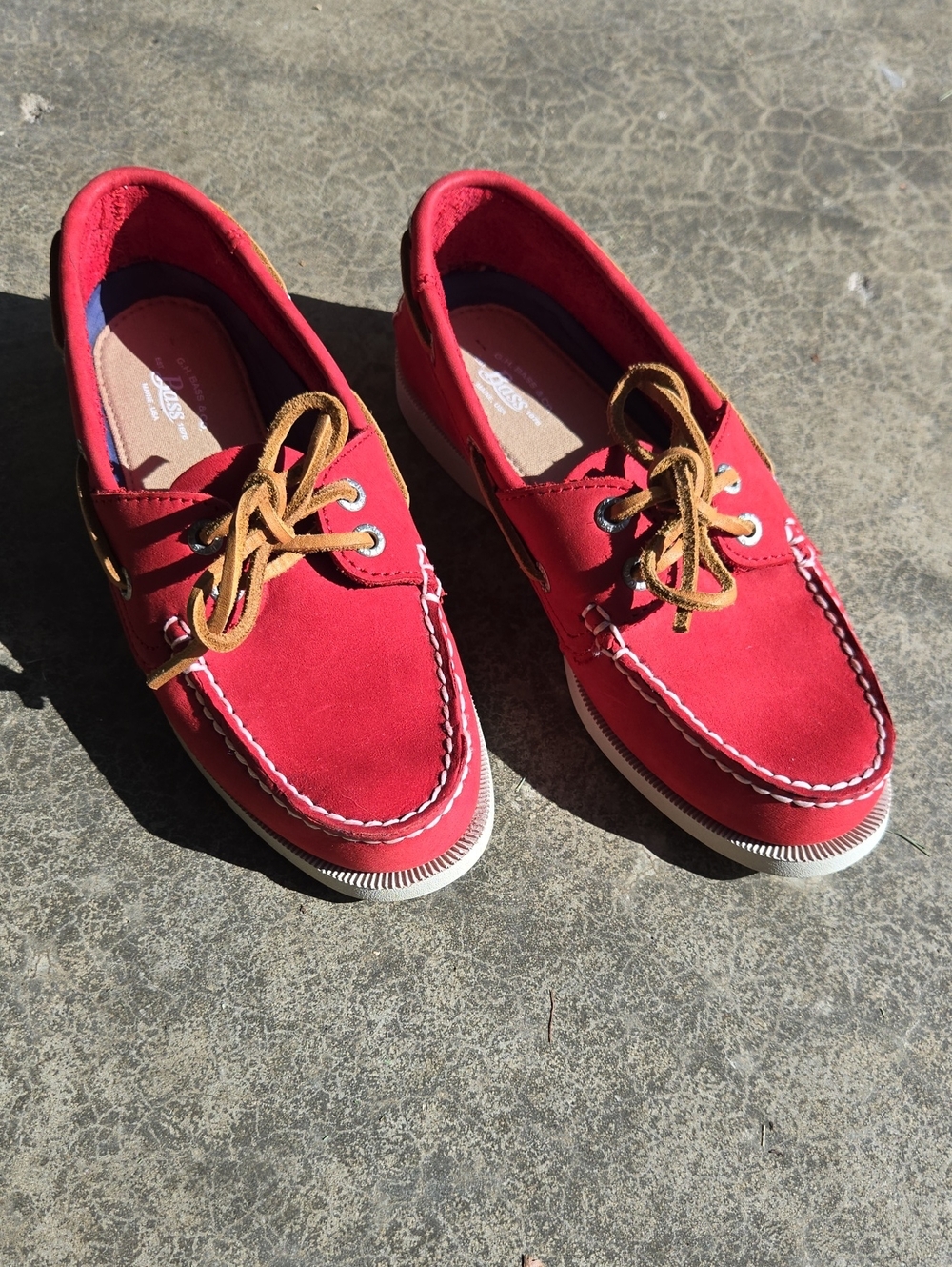 G.H. Bass & Co. Red Suede Boat Shoes with Tan Laces